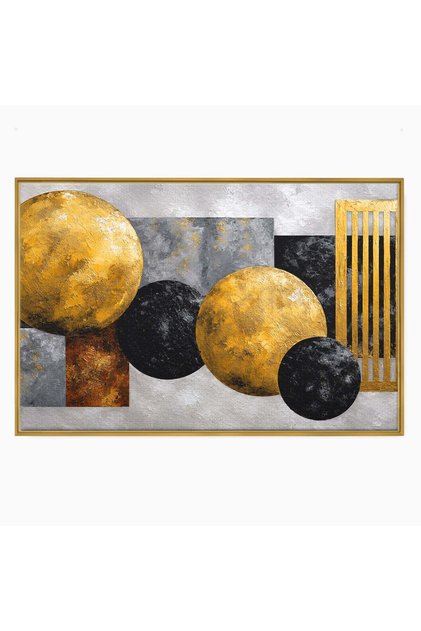 Tablou Canvas Armonie Geometrica Aurie 60x40 cm cu Rama Auriu Geometrie Abstract Auriu