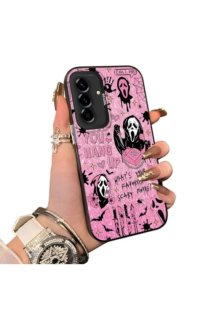 Samsung Galaxy A36/A56 Compatible Pink Horror Movie Mask Patterned Acrylic Back Silicone Edge Phone Case