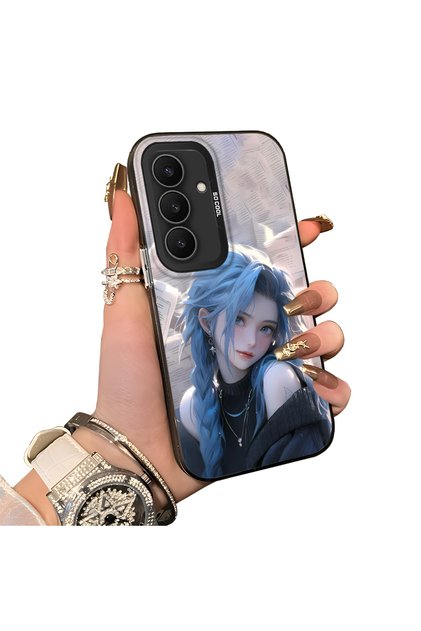 Samsung Galaxy S25 Fe Compatible Blue Haired Anime Girl Patterned Acrylic Back Silicone Edge Phone Case