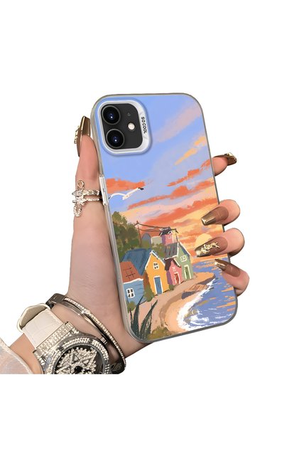 iPhone 12 Mini Compatible Sunset Beach Scenery Printed Acrylic Back Silicone Edge Phone Case