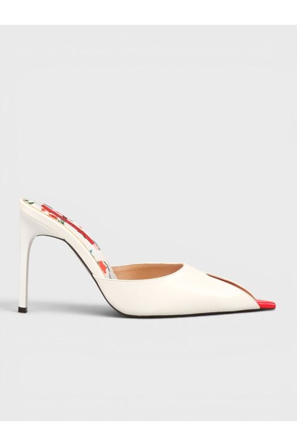Women's summer 11cm thin heeled slippers - 574 0642-26 - white patent leather