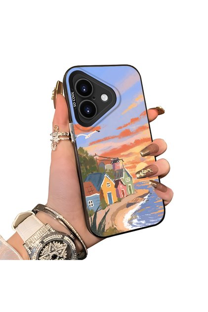 iPhone 17 Compatible Sunset Beach Scenery Printed Acrylic Back Silicone Edge Phone Case