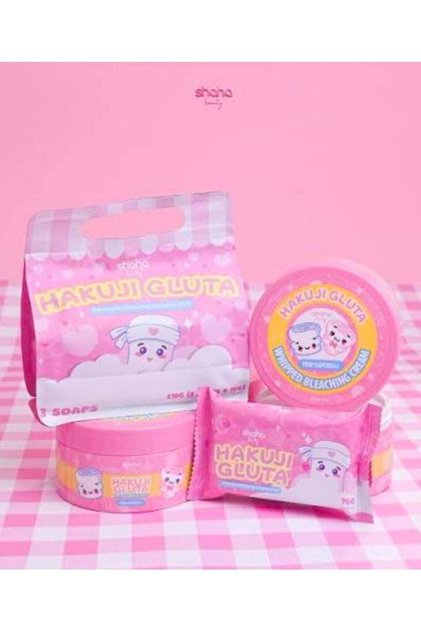Hakugee Gluta Whitening & Smoothing Body Set Shahabeauty (Marshmallow Whipped Whitening Cream 200ml + 3Pcs Gluta Soap)