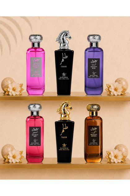 Set de 6 parfumuri orientale (2 x pentru femei + 4 x pentru bărbați) - Tahir Gold + Tahir Silver + Mousuff Brown + Mousuff Pink + Mousuff Blue + Mousuff Red