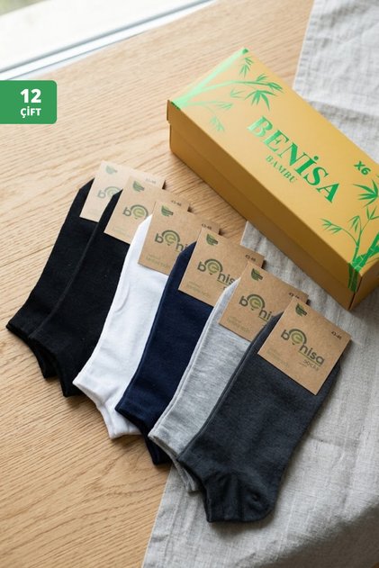 12'Çift Bambu Erkek Patik Çorap Çok Renkli Çorap Dikişsiz Nefes Alabilen