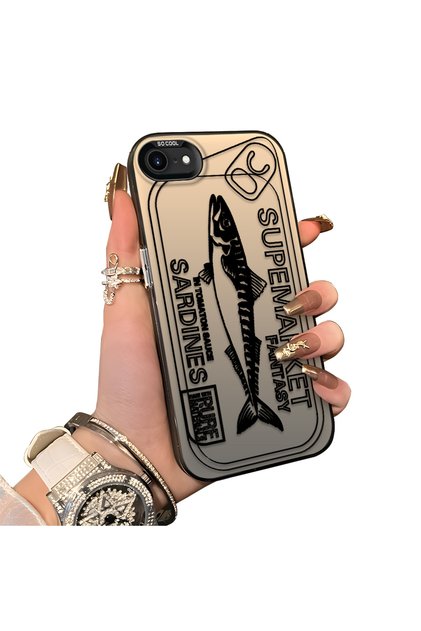 iPhone 7/8/Se 2020 2022 Compatible Canned Sardine Fish Sketch Pattern Non-Transparent Acrylic Back Silicone Edge Case