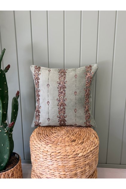 Velvet Mint Green Woven Fabric Cushion Cover
