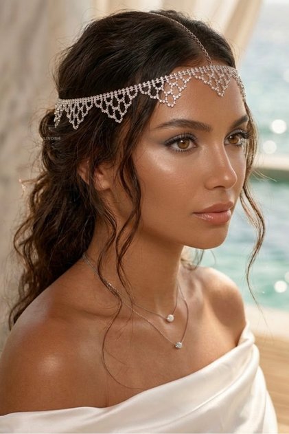 Modern Stone Hair Chain with Crystal Stones Bridal Hair Jewelry Bridal Hair Accessory