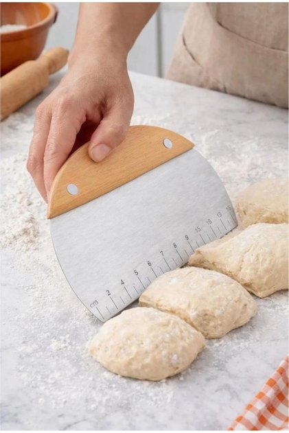 Steel Spatula Dough Cutting Tool Cutter Scraper Pastry Shaping Spatula Wooden Handle 16 cm
