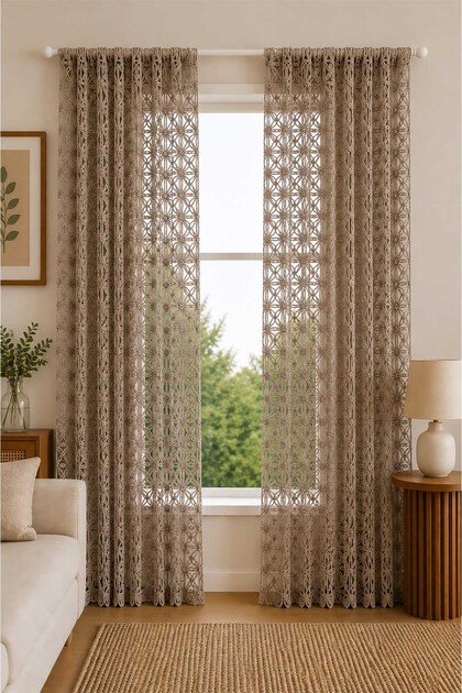 Macrame 18286 Brode Special Size Tulle Curtain 160X270 1X2 Pleat