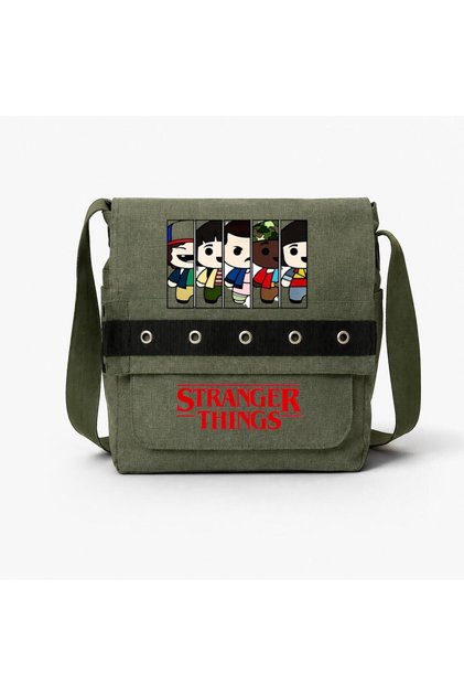 Khaki Stranger Things Printed Round Eyelet Messenger Bag