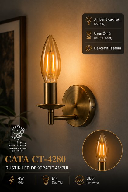 CT-4280 4W Rustik Led Dekoratif Buji Ampül Amber