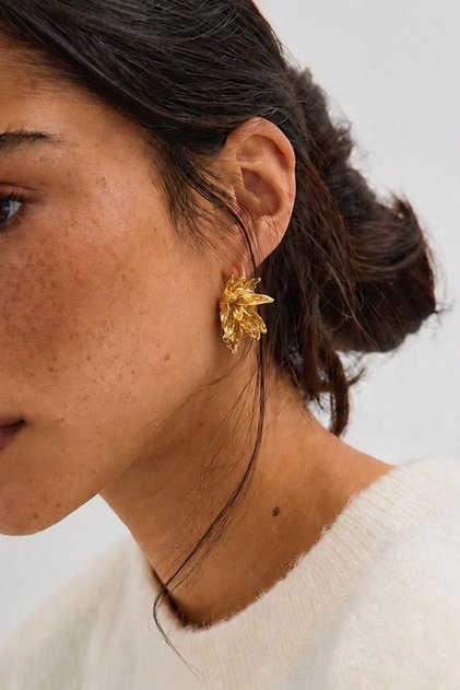 Gold Rustic Flower Steel Earrings