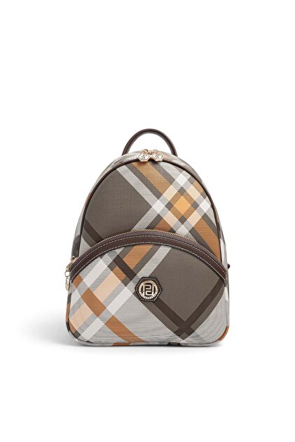 Khaki - Brown Plaid Women's Backpack Sp945