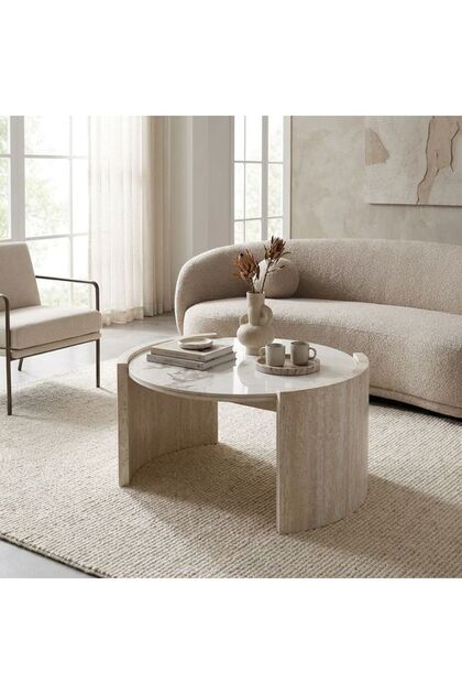 Astra Sintered Stone Top Round Coffee Table White/Grey/Beige