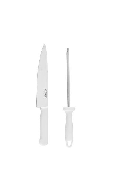 8" Chef Knife and Sharpener DC3744, Stainless Steel, Dishwasher Safe, Silver and White