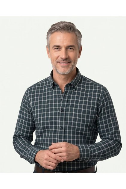 Erkek Tek Cepli Düğmeli Yaka Uzun Kollu Klasik Kesim Ekose Gömlek