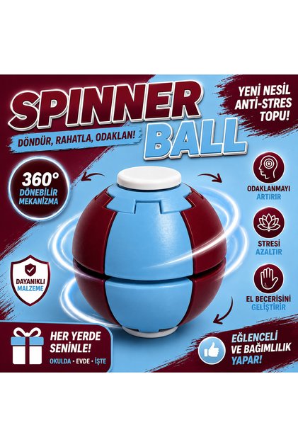 Bordo Mavi Bas Döndür Fidget Spinner Ball Stres Çarkı Oyuncak