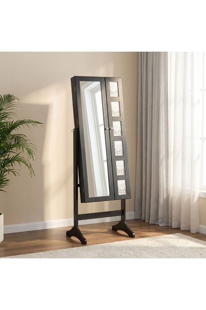 Kersten Wide Free- Standing Jewelry Cabinet With Mirror- Dark Walnut