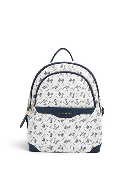 White - Navy Blue Monogram Women's Backpack Sp1265