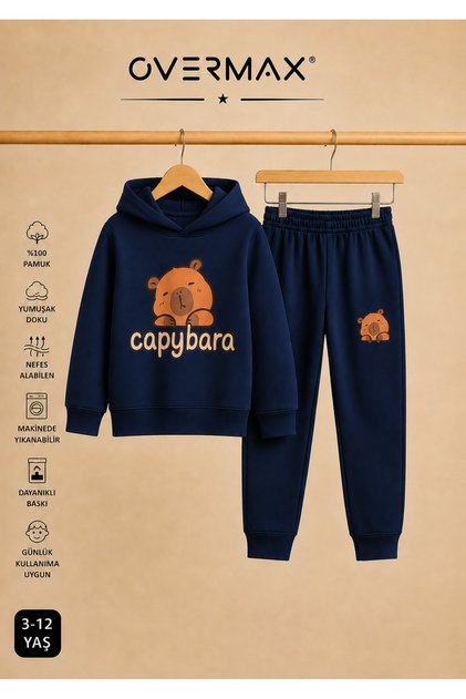 Capybara Printed Hooded Children's Tracksuit Set – Ages 3-12