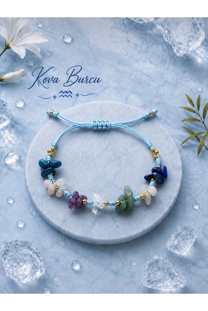 Kova Burcu Doğal Taş Makrome Bileklik