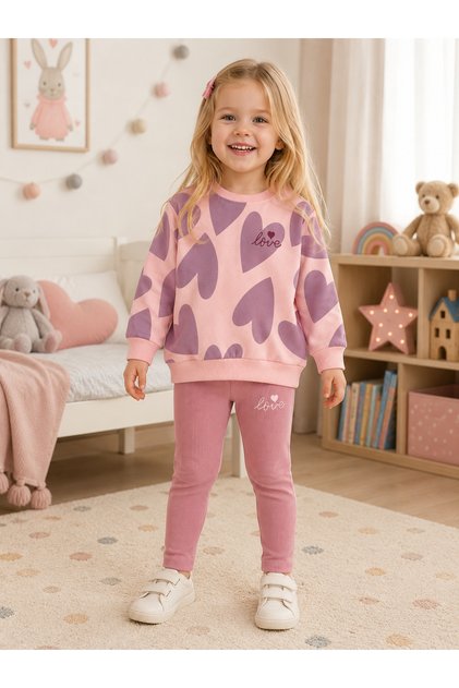 Heart Printed Love Seasonal Pink Girls' Tights 2-Piece Set 2-6 Years Old