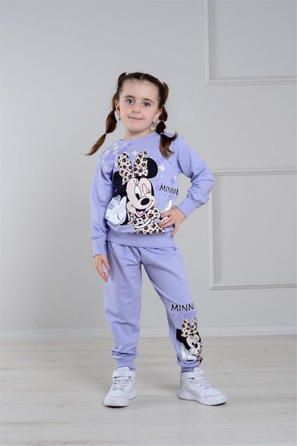 Girl's Patterned 2-Yarn Elastic Leg Sweatpants Set - 2003