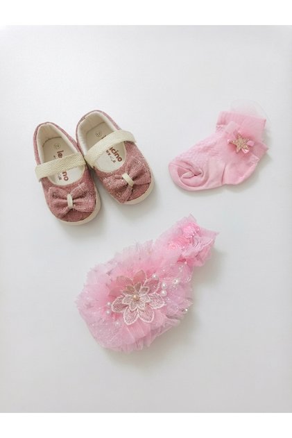 Baby Girl 3 Piece Accessory Set – Shoes, Headband and Socks | 0-1 Years Old