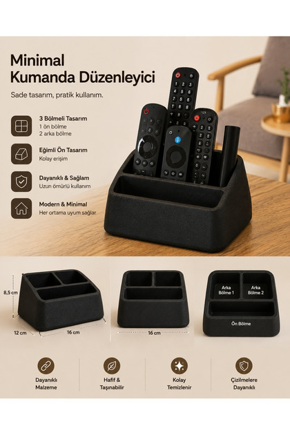 Minimal 3 Bölmeli Kumanda Düzenleyici