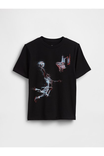 Erkek Çocuk Siyah Grafik Baskılı T-Shirt