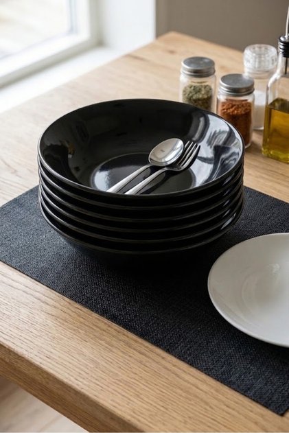 6 Pieces 23 cm Black Bowl Unbreakable Melamine Large Salad Bowl Presentation Bowl (23 cm)