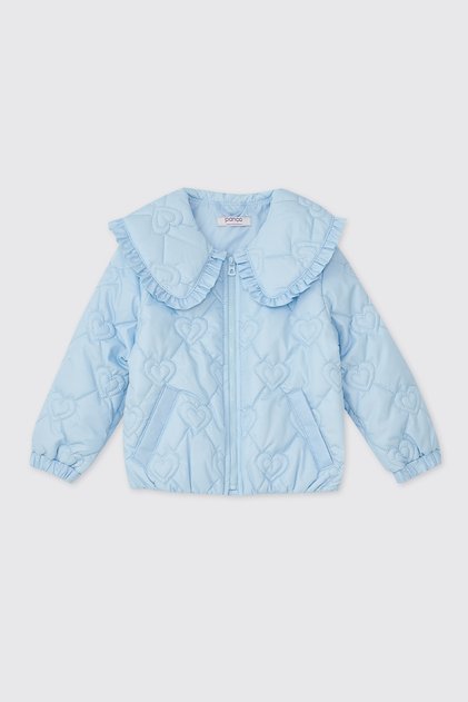 Baby Girl Blue Quilted Coat with Ruffled Collar
