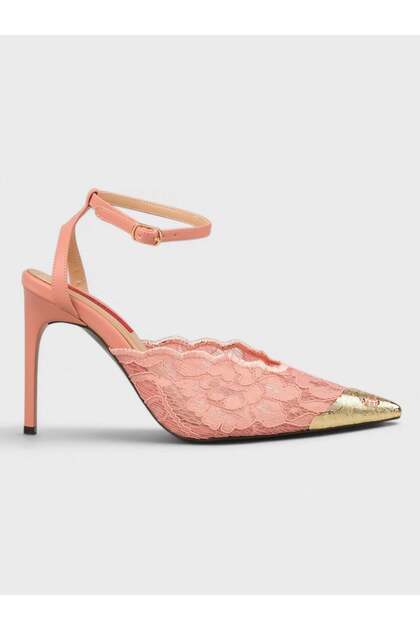 Women's Summer 11cm Thin Open Heeled Shoes - 574 0124 - Pink Lace