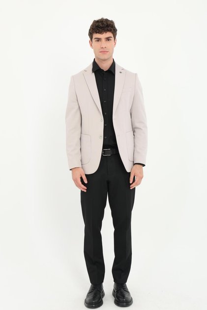 Men's Slim Fit Mono Collar Beige Jacket