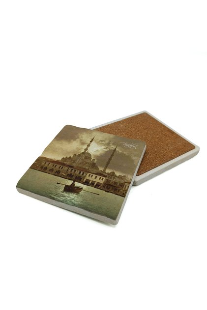 Moonlight in Istanbul (1890S) View of the Golden Horn Printed Natural Stone Coaster 10X10 1G-Halic1