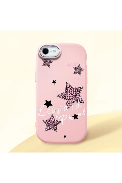 Pink Silicone Case Compatible with iPhone 7/8/Se 2020 2022, with Leopard Print and Stars Pattern, Shock-Absorbing, Camera-Protected