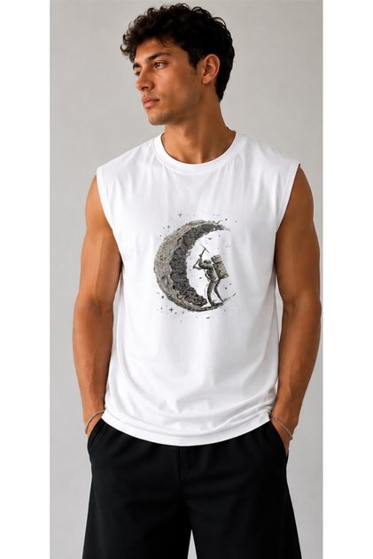 Printed Crew Neck Sleeveless Men's Zero Sleeve Sportswear Regular Tank Top T-Shirt