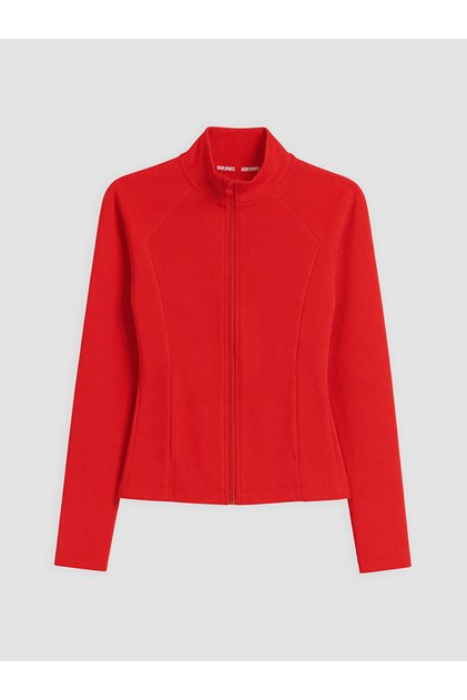 Red Stand Collar Women's Zippered Sweatshirt