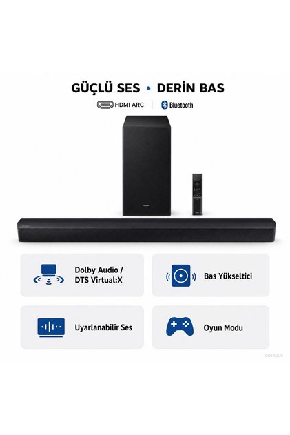300W Akustik Güçlü Ses özelliğine Sahip Soundbar & Ev Sinema Sistemi, 2.1 Kanal Çevresel Ses, DTS