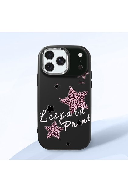 iPhone 17 Pro Max/18 Pro Max Compatible Leopard Pattern Stars Pattern Shock Absorbing Black Silicone Case with Camera Protection