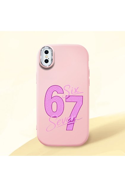 iPhone XS Max Compatible Number Six Seven Written Pattern Shock Absorbing Camera Protected Pink Silicone Case