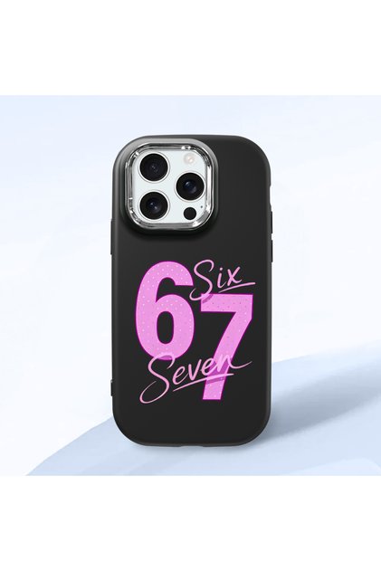 iPhone 16 Pro Compatible Black Silicone Case with Number Six Seven Written Pattern, Shock Absorbing Camera Protection