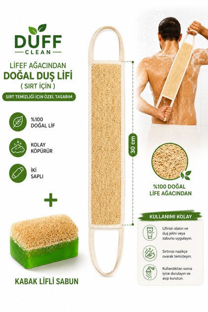 30cm Back Natural Loofah, Bath Loofah, Bath Back Scrubber, Exfoliating (1 Piece) + Soap