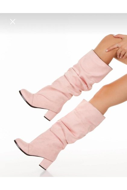 PUSI PEMBE SÜET KÖRÜKLÜ DİZ ALTI ÇİZME