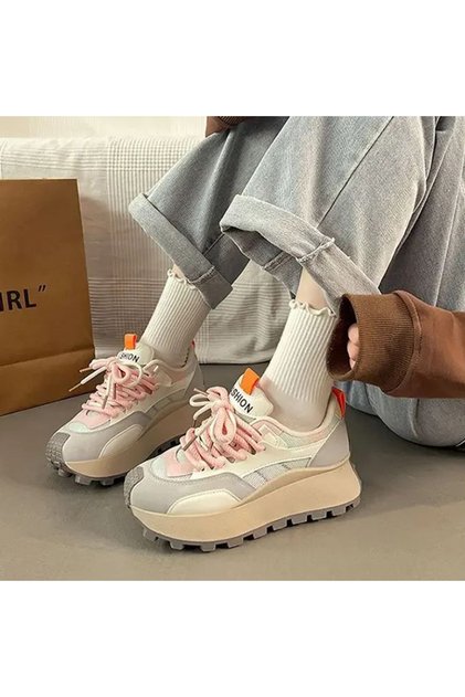 Women's Colorblock Platform Lace-Up Sneakers