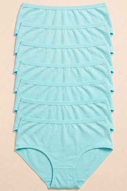 High Waist Bikini Panties 7-Piece Cotton Turquoise Women's Set