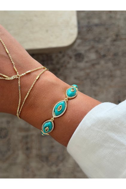 Turquoise Eye Zircon Gold Women's Bracelet
