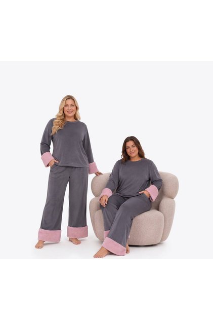 Long Sleeve French Velvet Fabric Winter Plus Size Women's Pajama Set
