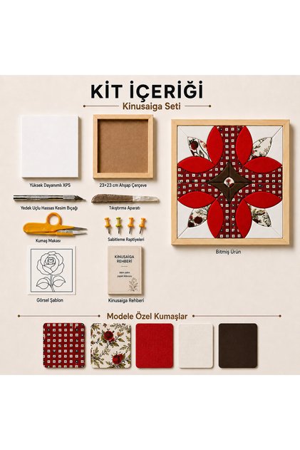 Lale Kinusaiga Kumaş Tablo Sanatı Hobi Kiti, Dikişsiz Patchwork Çerçeveli Hobi Seti 23x23 cm